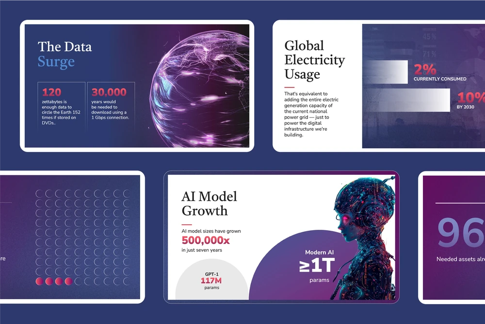 Slides from a finished PowerPoint built on a client's own template